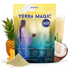 Yerba Mate Instant Tea Powder, 3-in-1 Super Drink - Clean Energy, Brain Fog Buster, and Gut Health Powered by Nootropics, Prebiotics and Probiotics | Yerba Magic Peach Mango 30 Servings