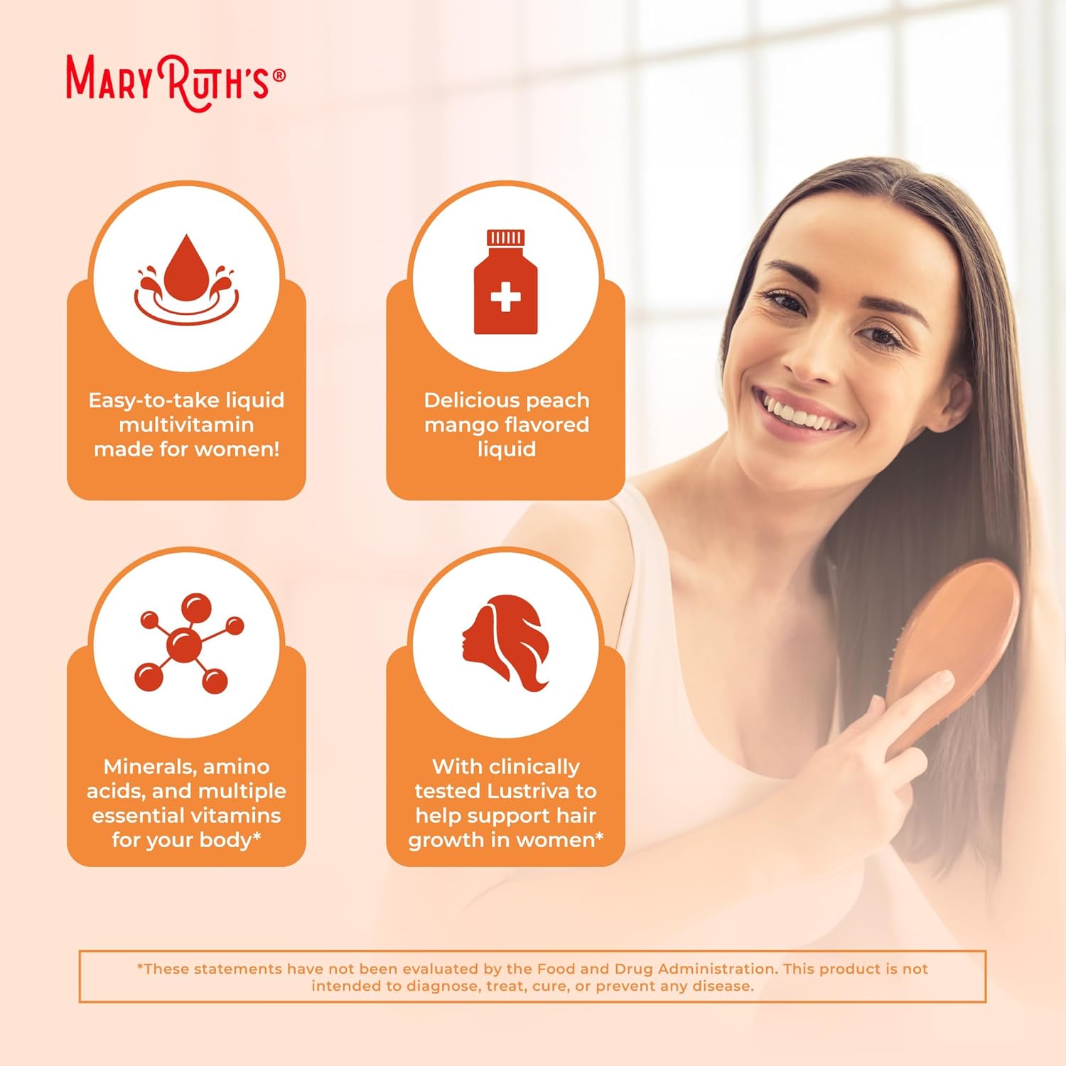 MaryRuth's Liquid Multivitamin + Hair Growth | Biotin 10000mcg | Lustriva Hair Growth Supplement | Clinically Tested in Women for Thicker Hair & Facial Wrinkle | Skin Care | Ages 18+ | 15.22 Fl Oz