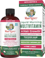 MaryRuth's Liquid Multivitamin + Hair Growth | Biotin 10000mcg | Lustriva Hair Growth Supplement | Clinically Tested in Women for Thicker Hair & Facial Wrinkle | Skin Care | Ages 18+ | 15.22 Fl Oz